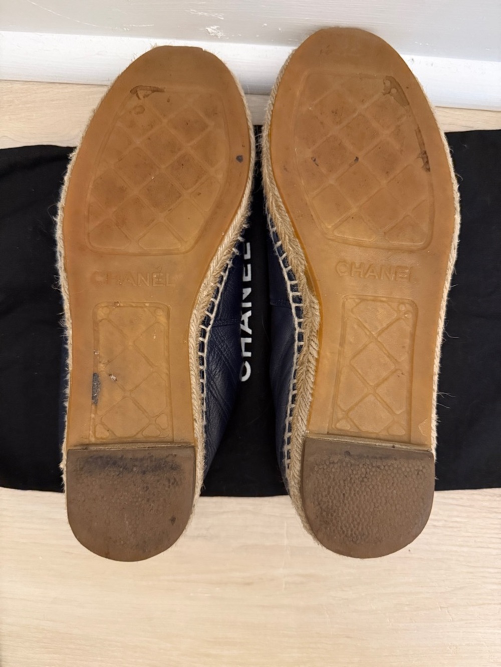CHANEL Navy Leather Espadrilles with Black Cap Toe - Picture 13 of 14